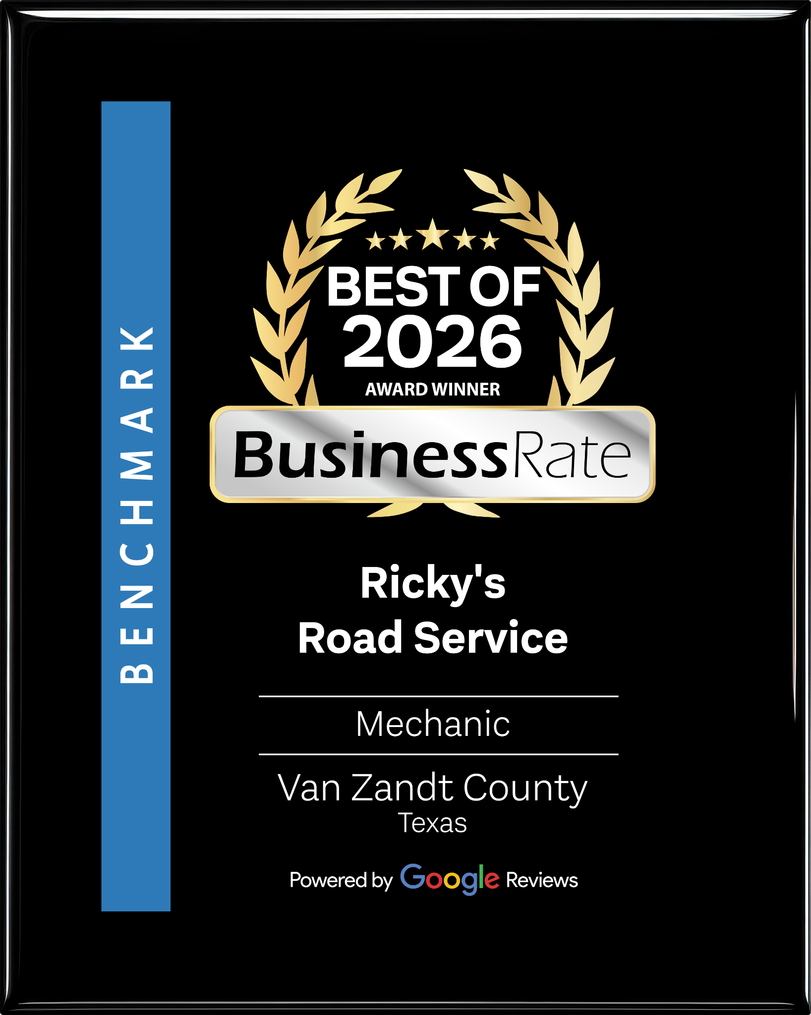 Best of 2026 BusinessRate award winner for Ricky's Road Service, Mechanic, Van Zandt County, Texas